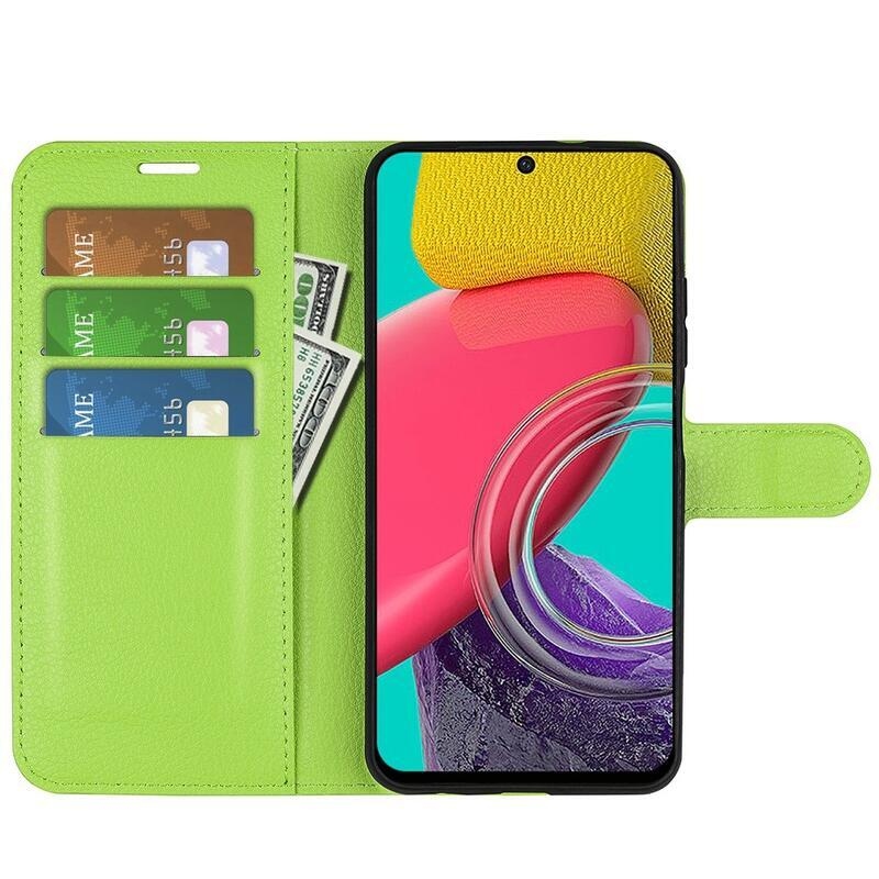 Litchi PU kožené peněženkové pouzdro na mobil Samsung Galaxy M53 5G - zelené