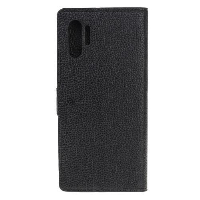 Litchi PU kožené peněženkové pouzdro na mobil Samsung Galaxy Note 10 Plus - černý