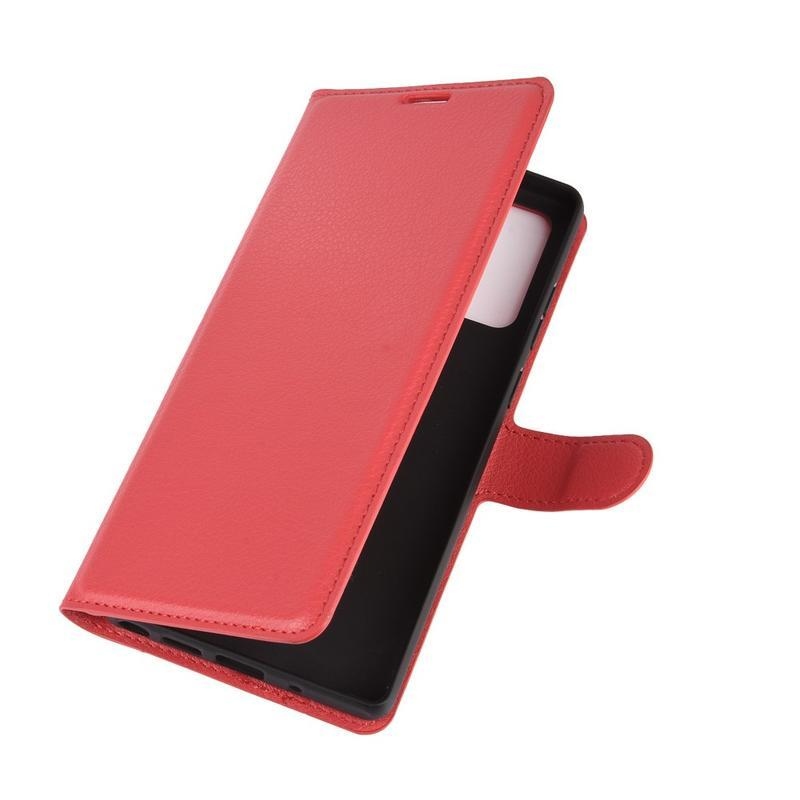 Litchi PU kožené peněženkové pouzdro na mobil Samsung Galaxy Note 20/Note 20 5G - červené