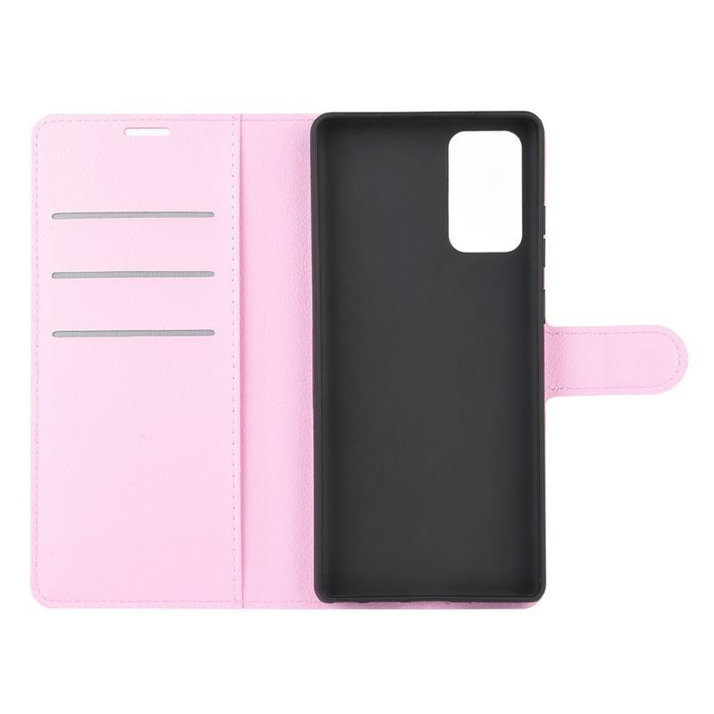 Litchi PU kožené peněženkové pouzdro na mobil Samsung Galaxy Note 20/Note 20 5G - růžové