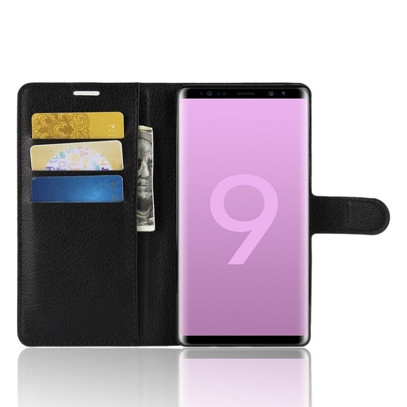 Litchi PU kožené peněženkové pouzdro na mobil Samsung Galaxy Note 9 - černé