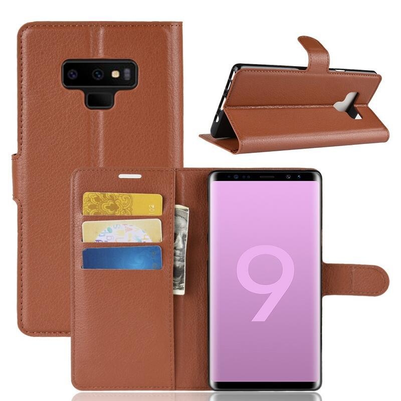 Litchi PU kožené peněženkové pouzdro na mobil Samsung Galaxy Note 9 - hnědé