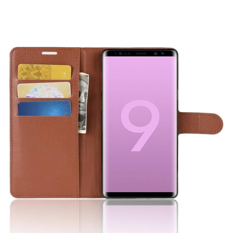 Litchi PU kožené peněženkové pouzdro na mobil Samsung Galaxy Note 9 - hnědé