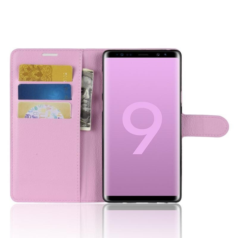 Litchi PU kožené peněženkové pouzdro na mobil Samsung Galaxy Note 9 - růžové