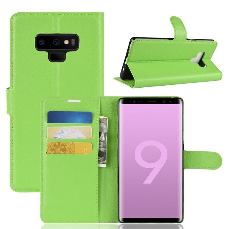 Litchi PU kožené peněženkové pouzdro na mobil Samsung Galaxy Note 9 - zelené