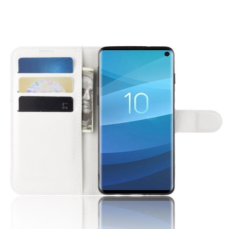 Litchi PU kožené peněženkové pouzdro na mobil Samsung Galaxy S10 - bílé