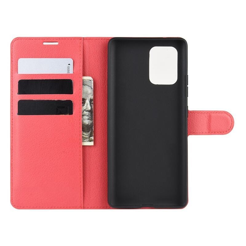 Litchi PU kožené peněženkové pouzdro na mobil Samsung Galaxy S10 Lite - červené