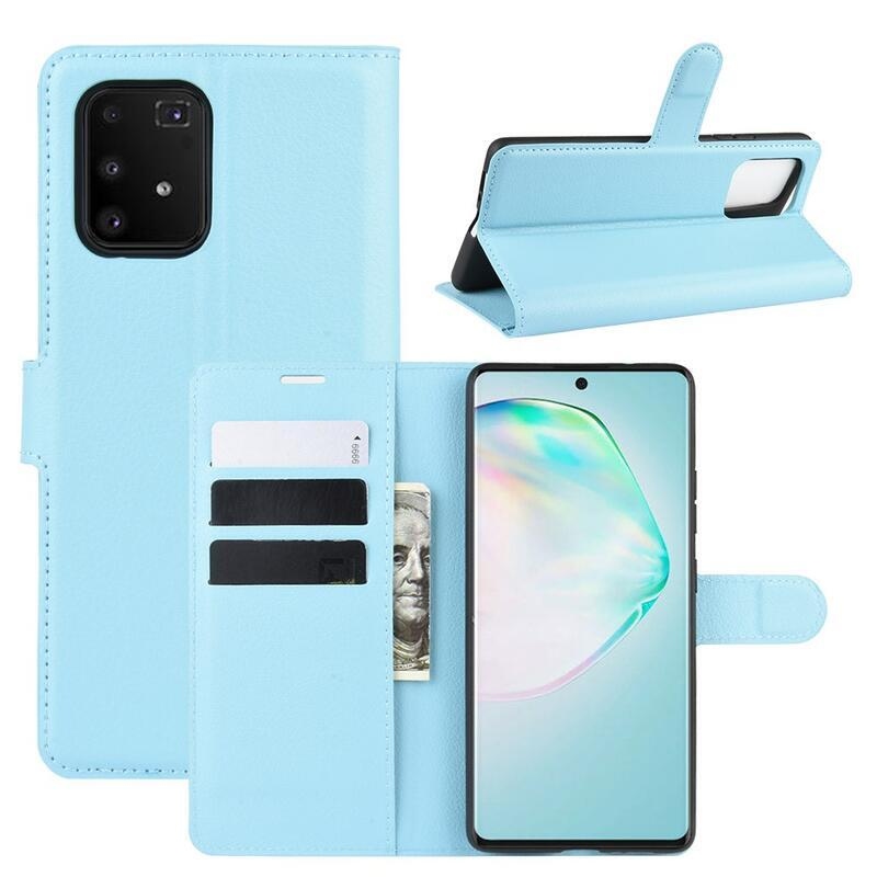 Litchi PU kožené peněženkové pouzdro na mobil Samsung Galaxy S10 Lite - modré