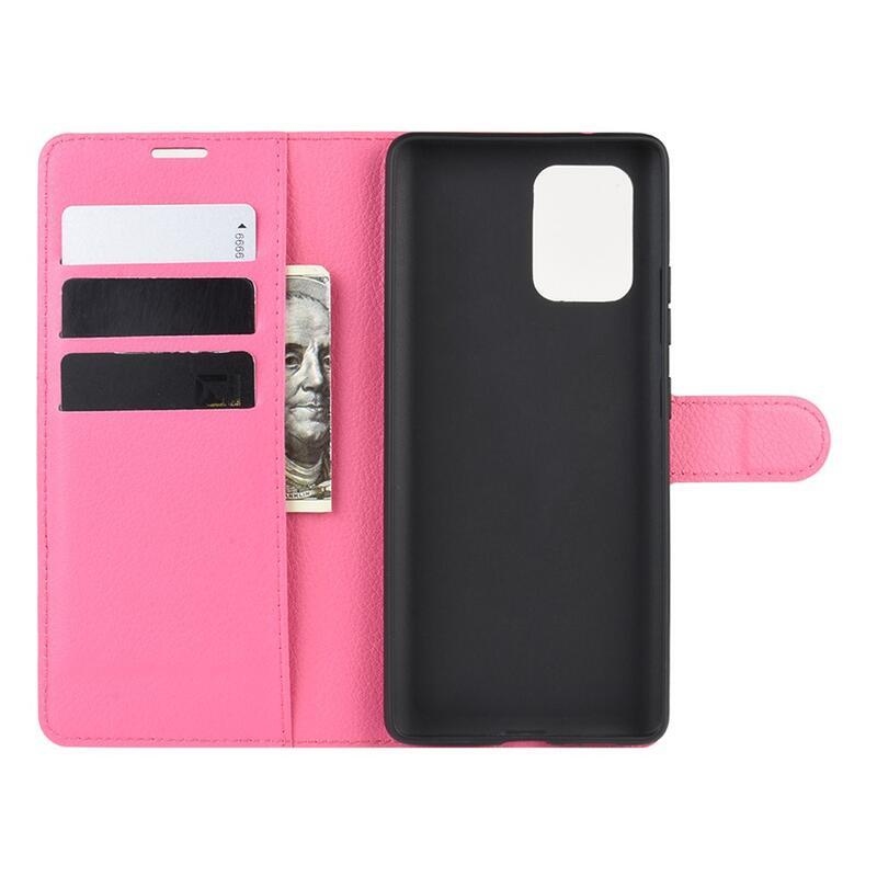 Litchi PU kožené peněženkové pouzdro na mobil Samsung Galaxy S10 Lite - rose
