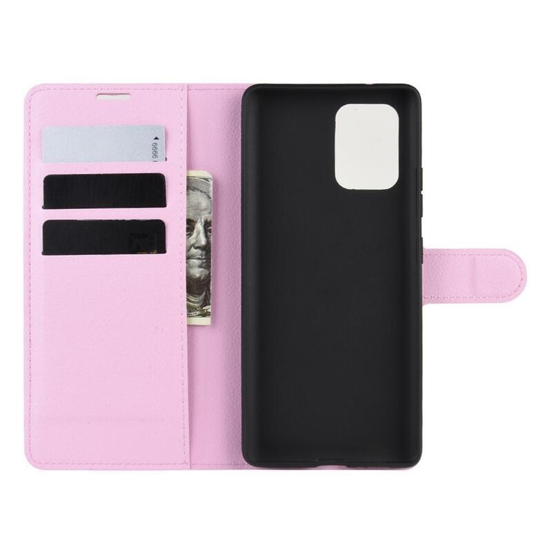 Litchi PU kožené peněženkové pouzdro na mobil Samsung Galaxy S10 Lite - růžové