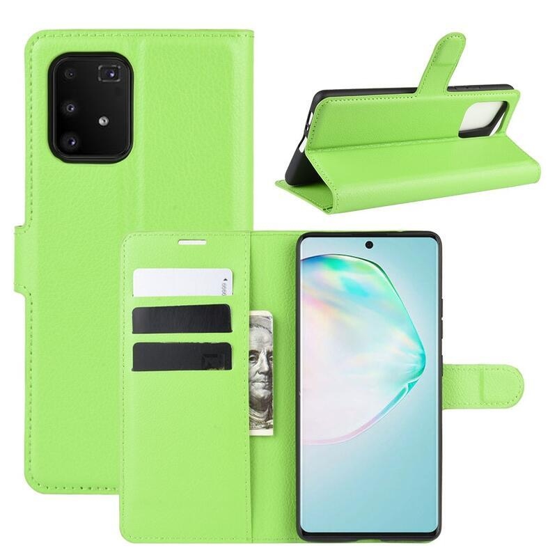 Litchi PU kožené peněženkové pouzdro na mobil Samsung Galaxy S10 Lite - zelené