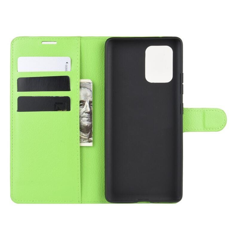 Litchi PU kožené peněženkové pouzdro na mobil Samsung Galaxy S10 Lite - zelené