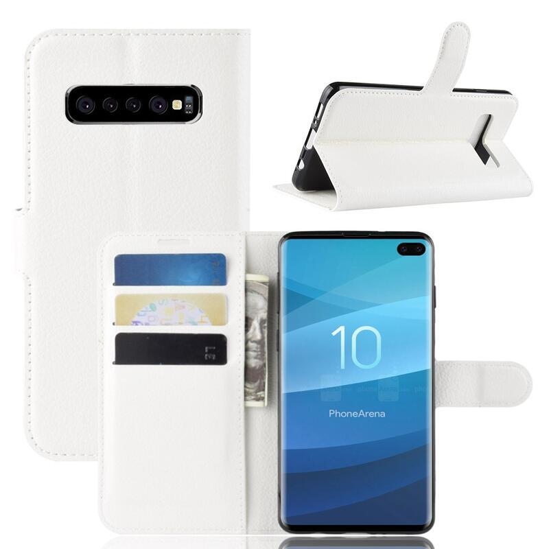 Litchi PU kožené peněženkové pouzdro na mobil Samsung Galaxy S10 plus - bílé