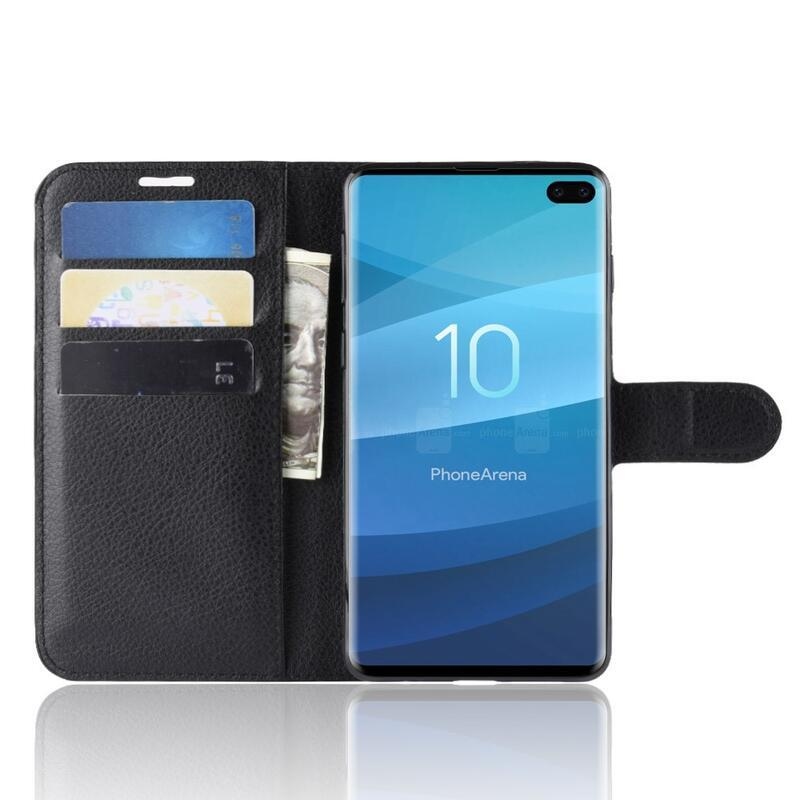 Litchi PU kožené peněženkové pouzdro na mobil Samsung Galaxy S10 plus - černé