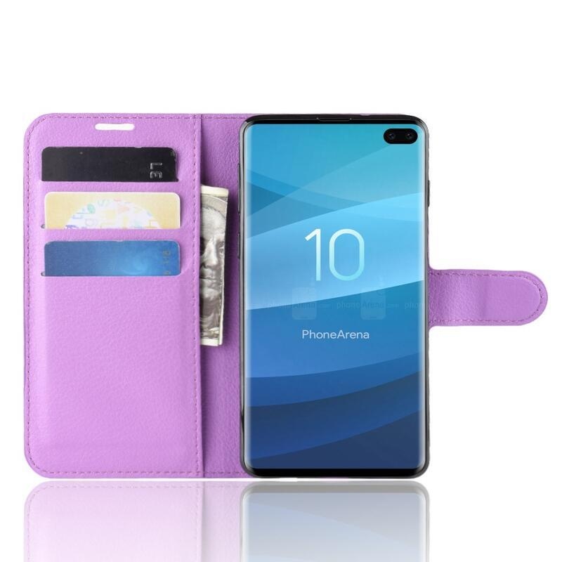 Litchi PU kožené peněženkové pouzdro na mobil Samsung Galaxy S10 plus - fialové