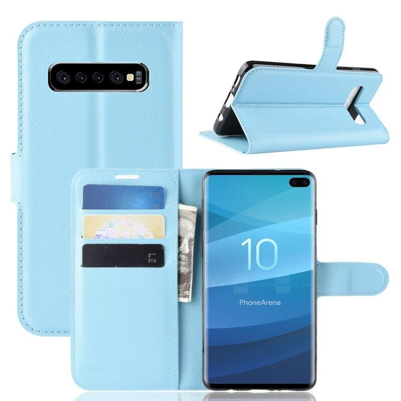 Litchi PU kožené peněženkové pouzdro na mobil Samsung Galaxy S10 plus - světlemodré