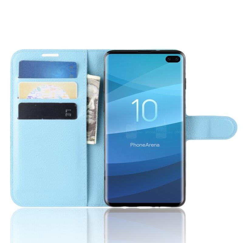 Litchi PU kožené peněženkové pouzdro na mobil Samsung Galaxy S10 plus - světlemodré
