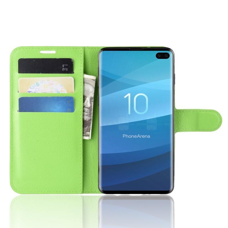 Litchi PU kožené peněženkové pouzdro na mobil Samsung Galaxy S10 plus - zelené