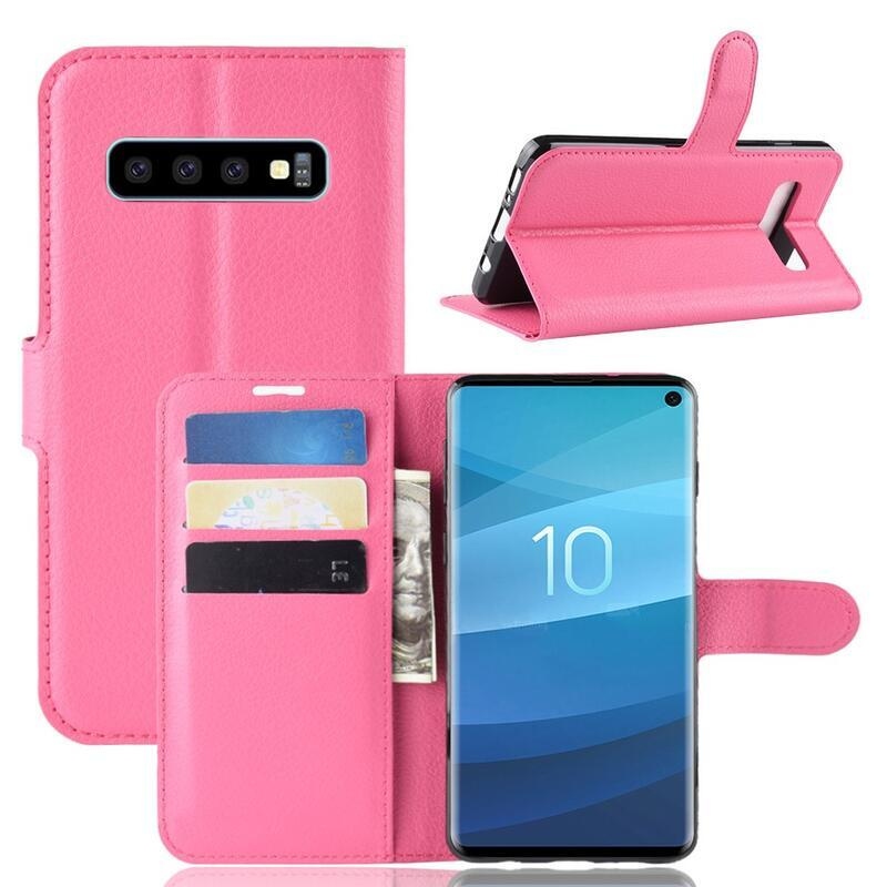 Litchi PU kožené peněženkové pouzdro na mobil Samsung Galaxy S10 - rose