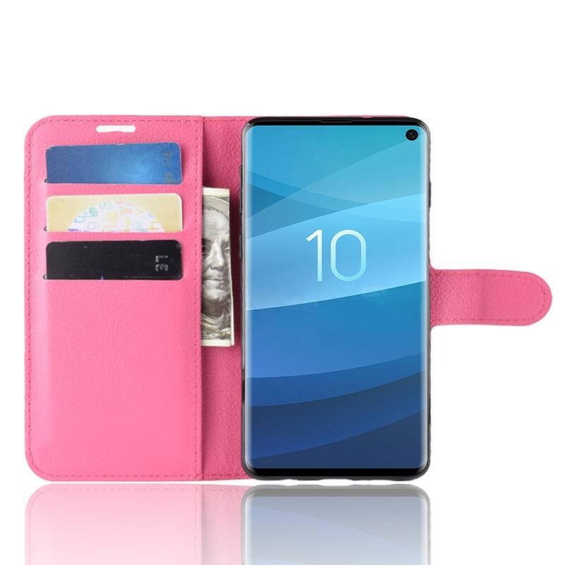 Litchi PU kožené peněženkové pouzdro na mobil Samsung Galaxy S10 - rose