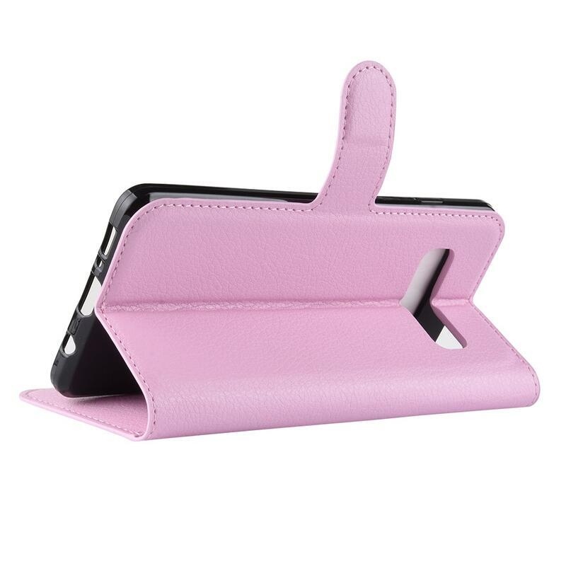 Litchi PU kožené peněženkové pouzdro na mobil Samsung Galaxy S10 - růžové