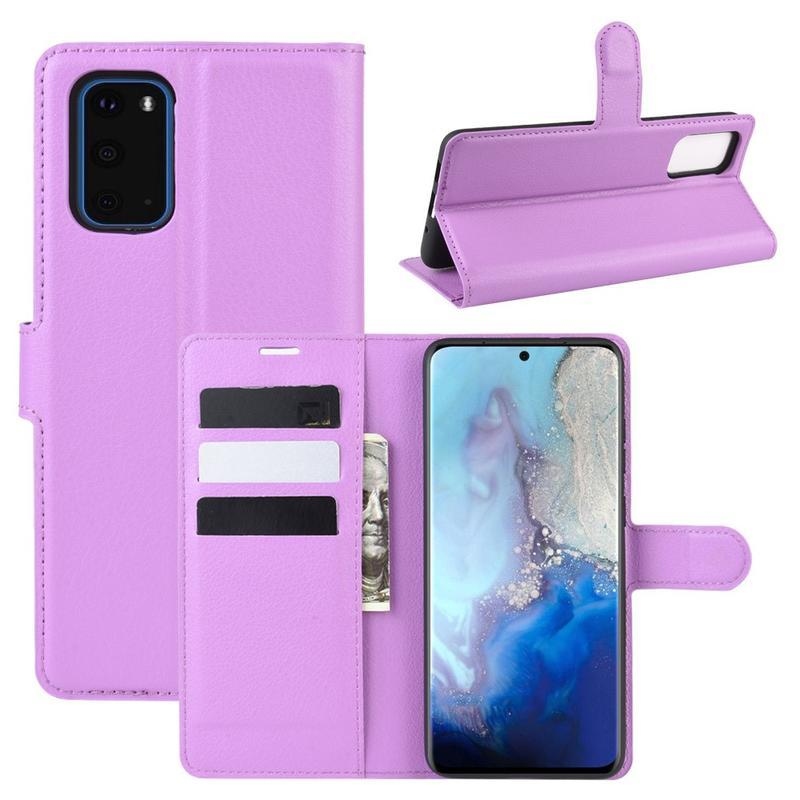 Litchi PU kožené peněženkové pouzdro na mobil Samsung Galaxy S20 - fialové