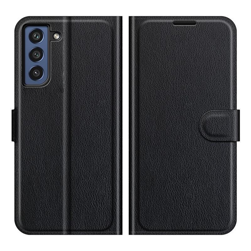 Litchi PU kožené peněženkové pouzdro na mobil Samsung Galaxy S21 FE 5G - černé