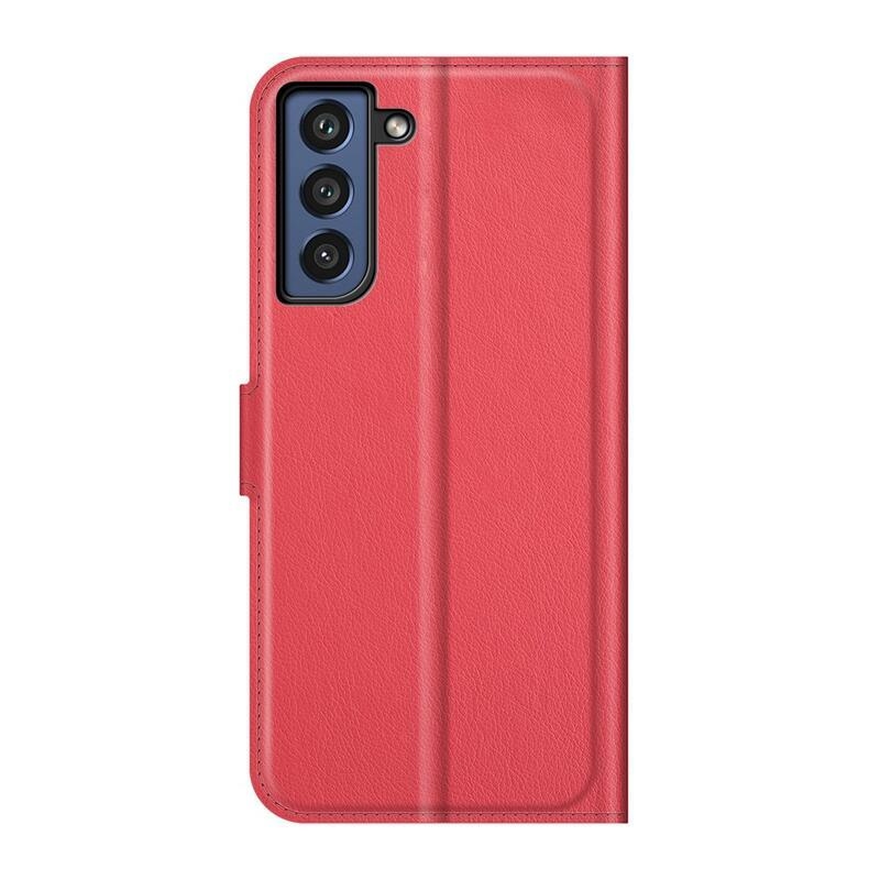 Litchi PU kožené peněženkové pouzdro na mobil Samsung Galaxy S21 FE 5G - červené