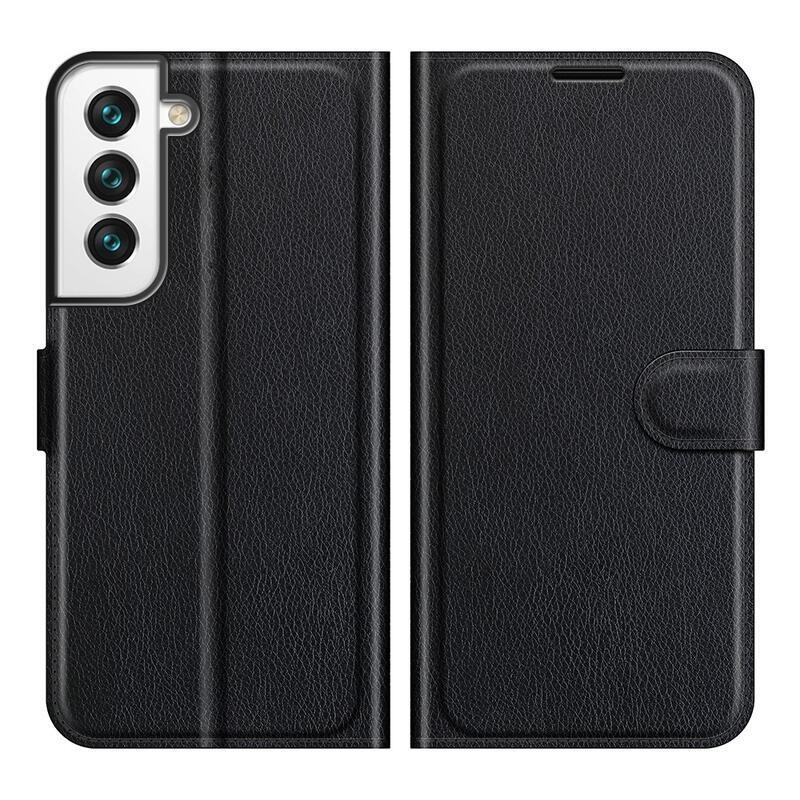 Litchi PU kožené peněženkové pouzdro na mobil Samsung Galaxy S22 5G - černé