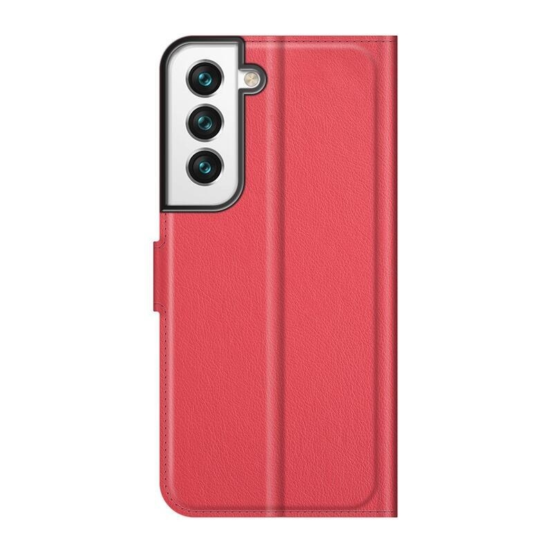 Litchi PU kožené peněženkové pouzdro na mobil Samsung Galaxy S22 5G - červené