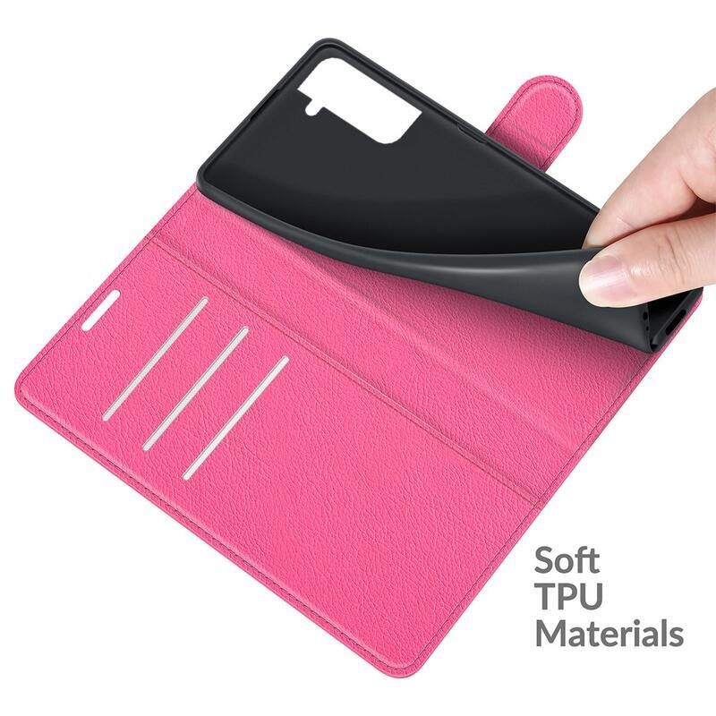 Litchi PU kožené peněženkové pouzdro na mobil Samsung Galaxy S22+ 5G - rose
