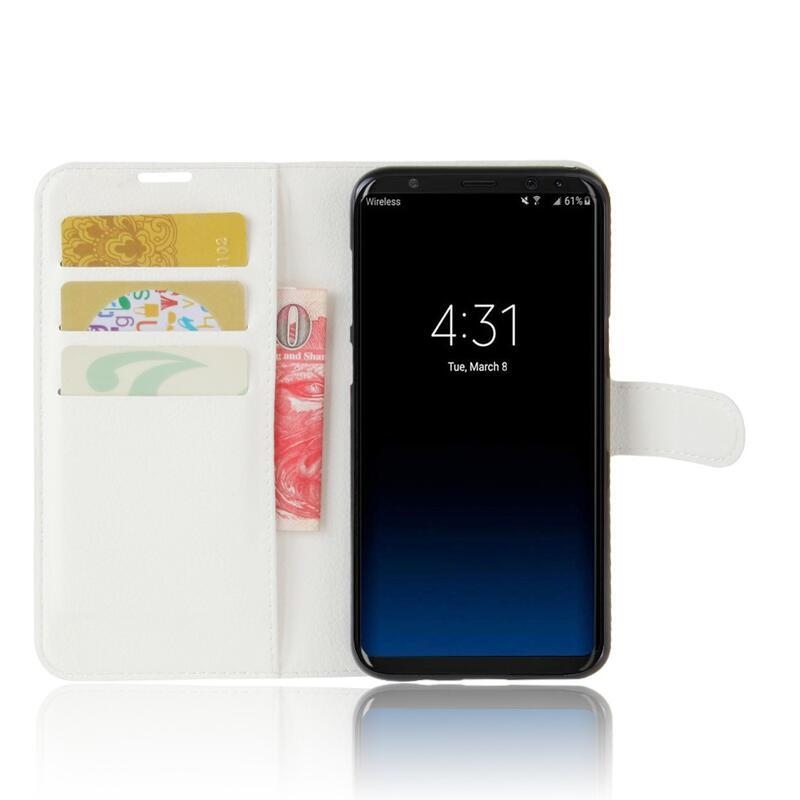 Litchi PU kožené peněženkové pouzdro na mobil Samsung Galaxy S8 - bílé