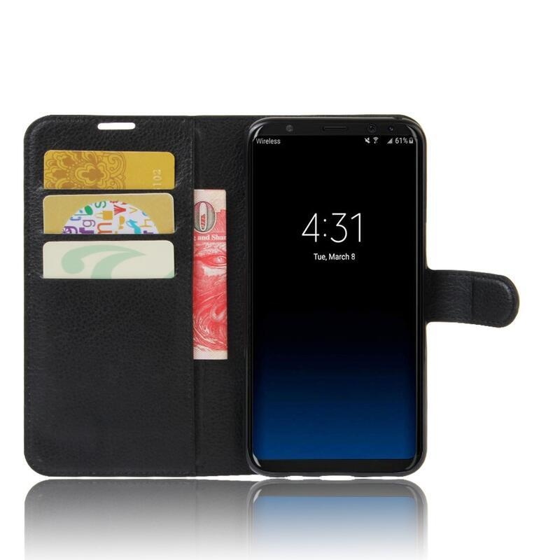 Litchi PU kožené peněženkové pouzdro na mobil Samsung Galaxy S8 - černé