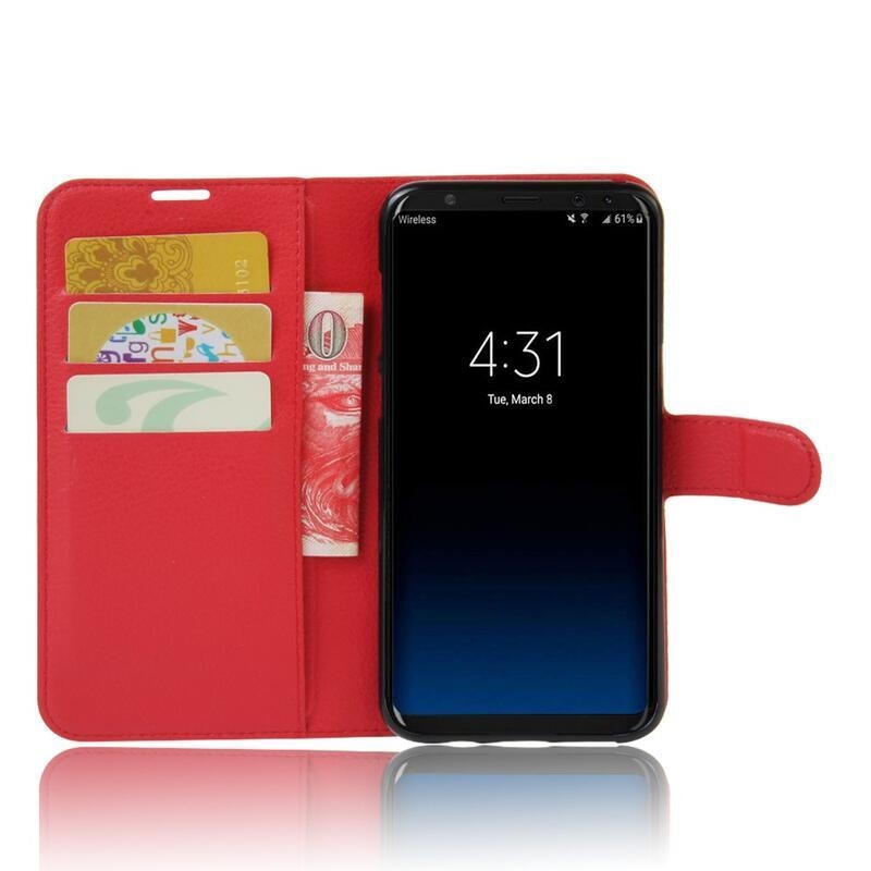 Litchi PU kožené peněženkové pouzdro na mobil Samsung Galaxy S8 - červené