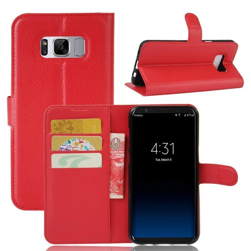 Litchi PU kožené peněženkové pouzdro na mobil Samsung Galaxy S8 - červené