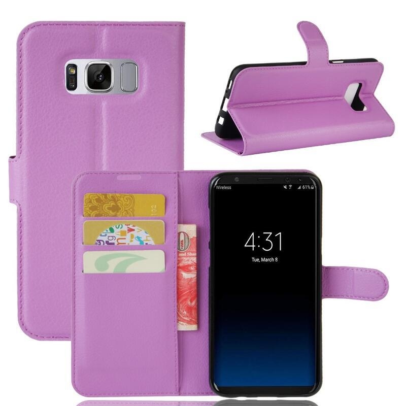 Litchi PU kožené peněženkové pouzdro na mobil Samsung Galaxy S8 - fialové