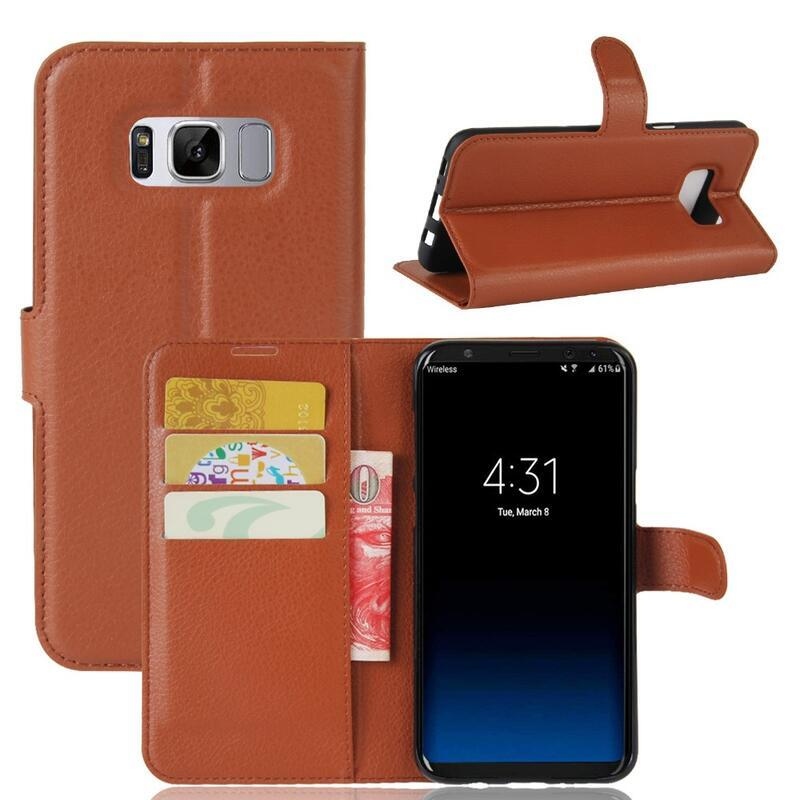 Litchi PU kožené peněženkové pouzdro na mobil Samsung Galaxy S8 Plus - hnědé