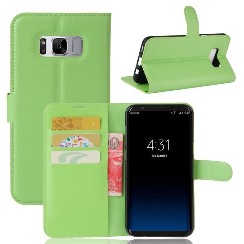 Litchi PU kožené peněženkové pouzdro na mobil Samsung Galaxy S8 Plus - zelené