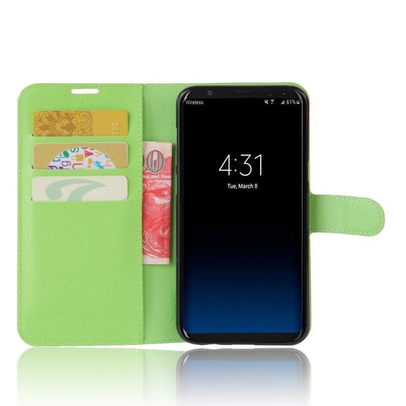 Litchi PU kožené peněženkové pouzdro na mobil Samsung Galaxy S8 Plus - zelené