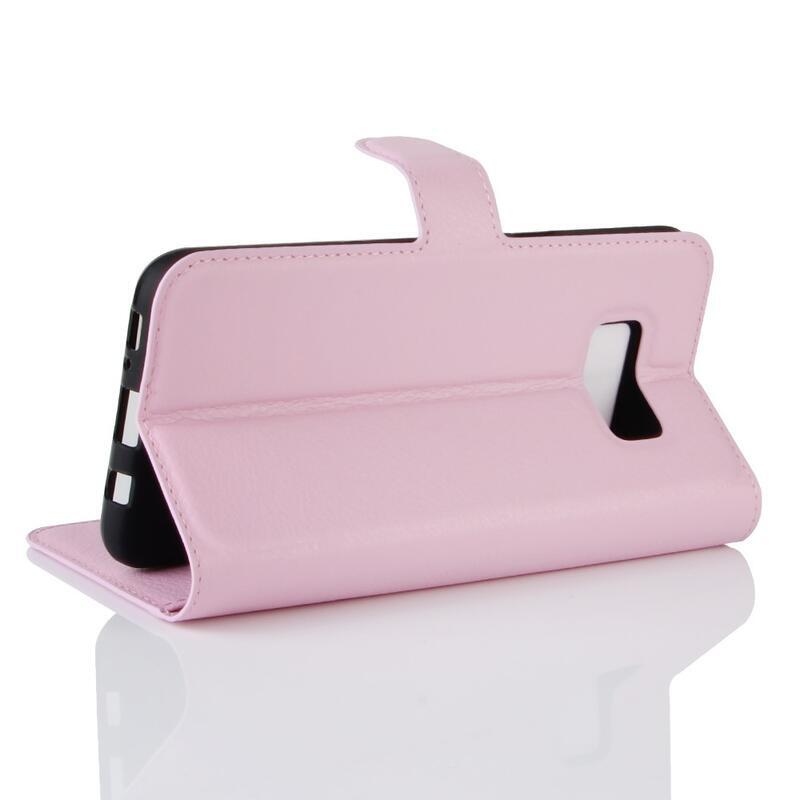 Litchi PU kožené peněženkové pouzdro na mobil Samsung Galaxy S8 - růžové