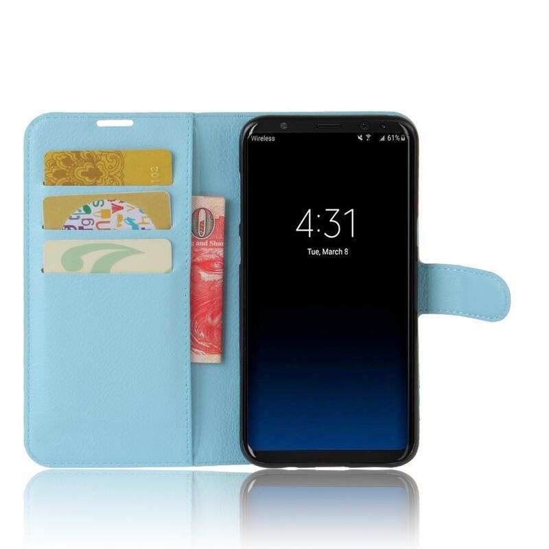 Litchi PU kožené peněženkové pouzdro na mobil Samsung Galaxy S8 - světlemodré