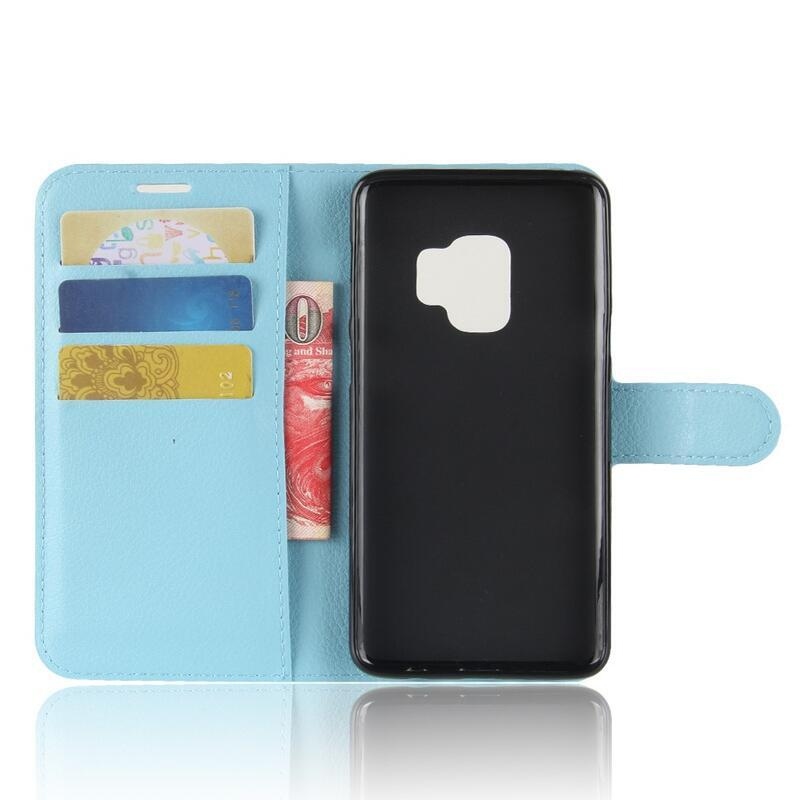 Litchi PU kožené peněženkové pouzdro na mobil Samsung Galaxy S9 - modré
