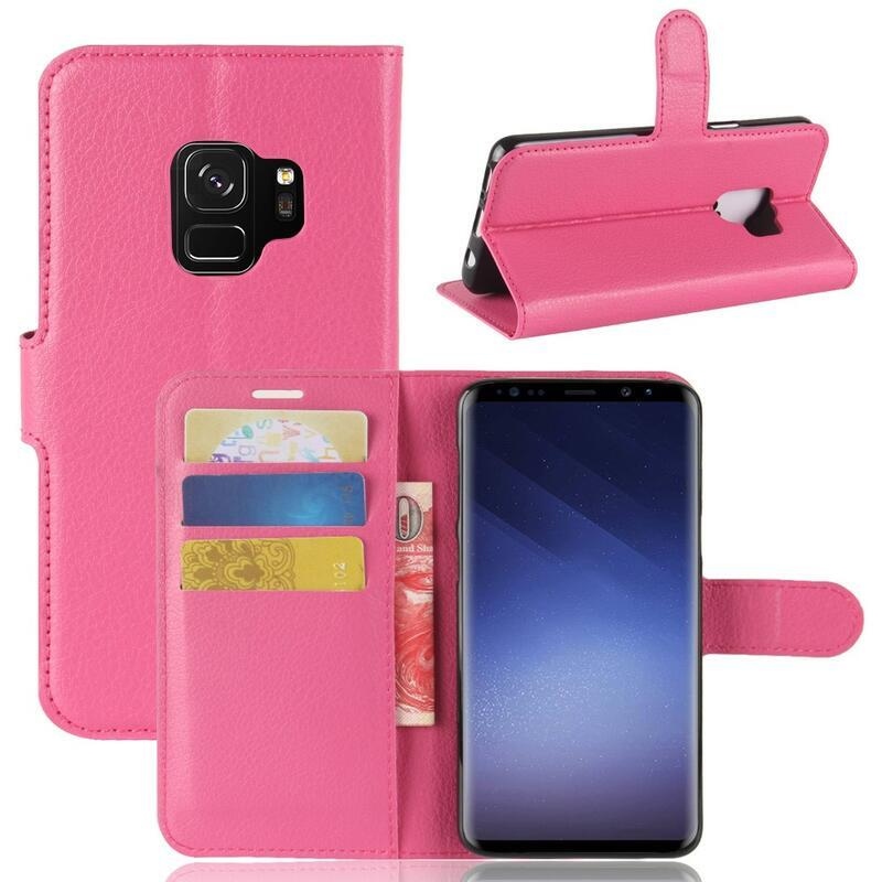 Litchi PU kožené peněženkové pouzdro na mobil Samsung Galaxy S9 - rose