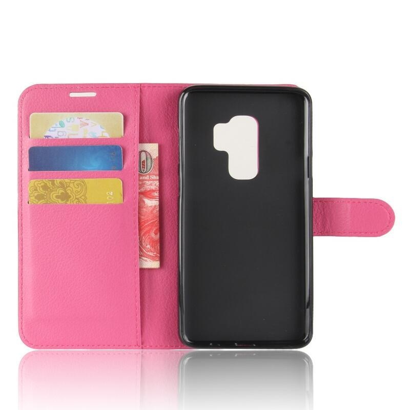 Litchi PU kožené peněženkové pouzdro na mobil Samsung Galaxy S9+ - rose