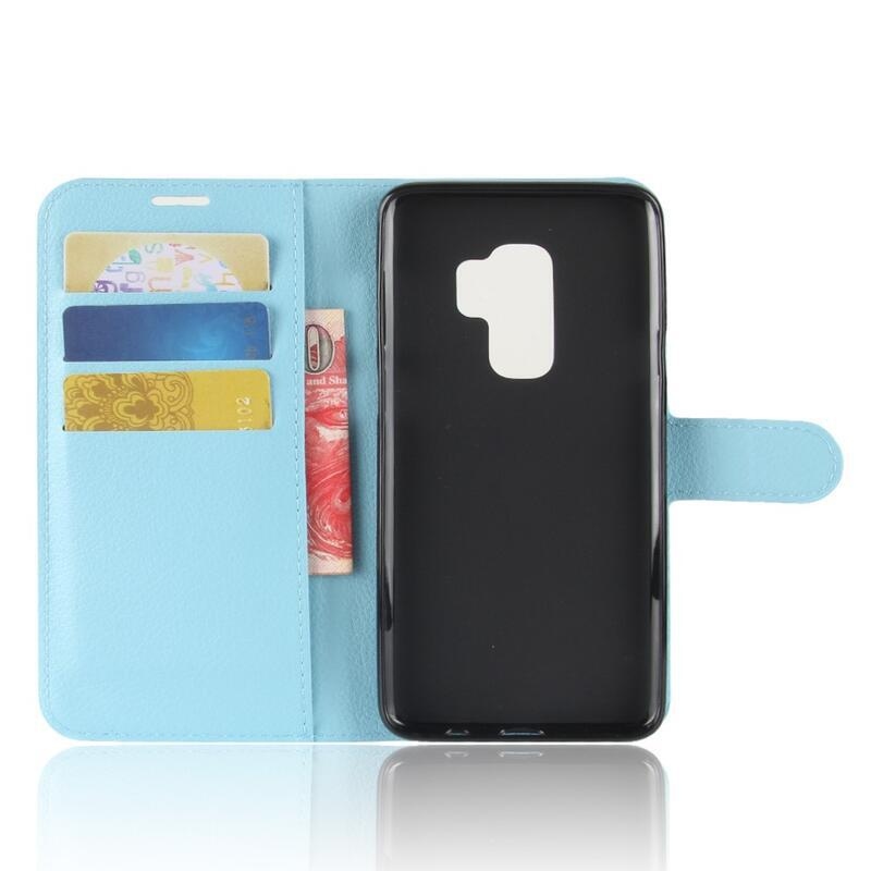 Litchi PU kožené peněženkové pouzdro na mobil Samsung Galaxy S9+ - světlemodré
