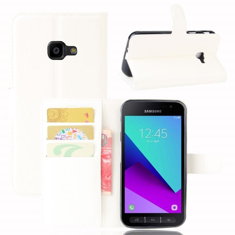 Litchi PU kožené peněženkové pouzdro na mobil Samsung Galaxy Xcover 4/4S - bílé