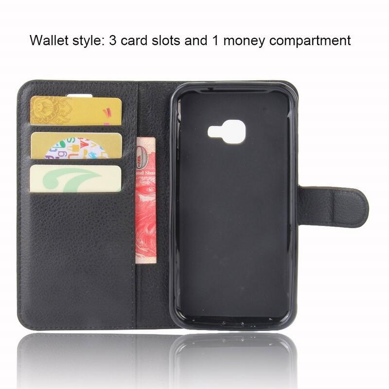 Litchi PU kožené peněženkové pouzdro na mobil Samsung Galaxy Xcover 4/4S - černé