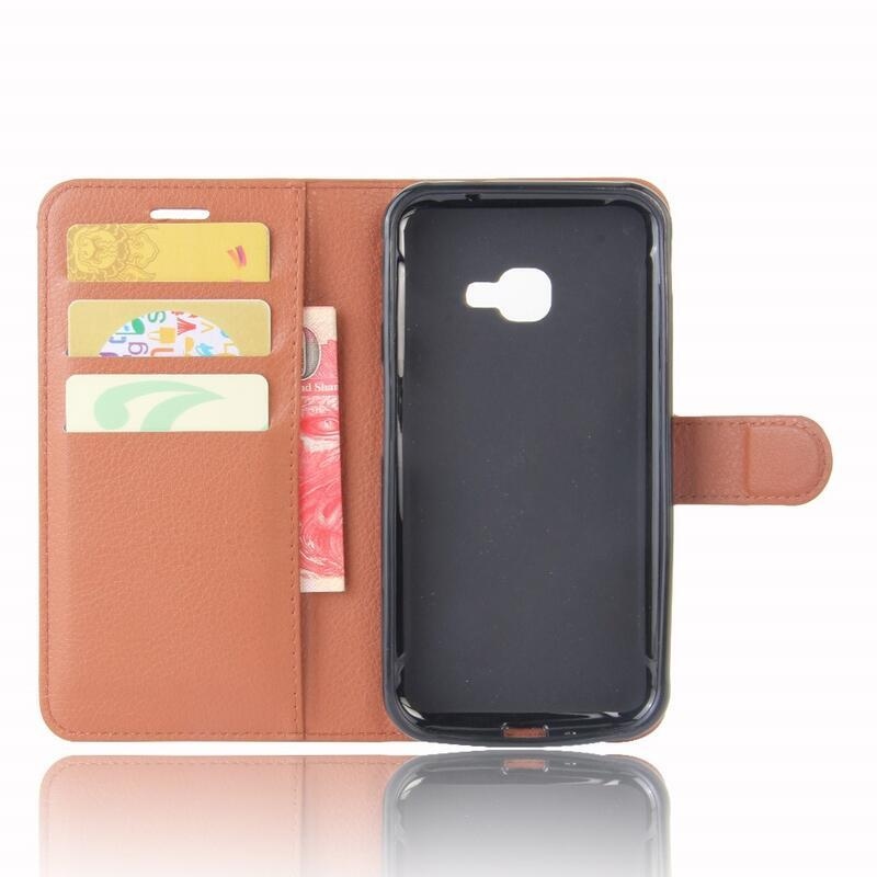 Litchi PU kožené peněženkové pouzdro na mobil Samsung Galaxy Xcover 4/4S - hnědé
