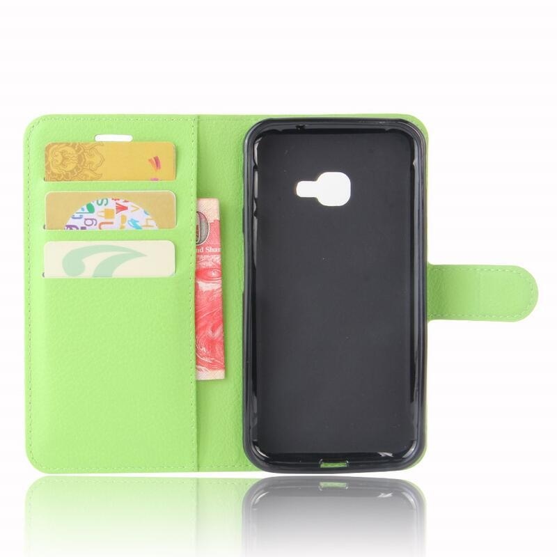 Litchi PU kožené peněženkové pouzdro na mobil Samsung Galaxy Xcover 4/4S - zelené