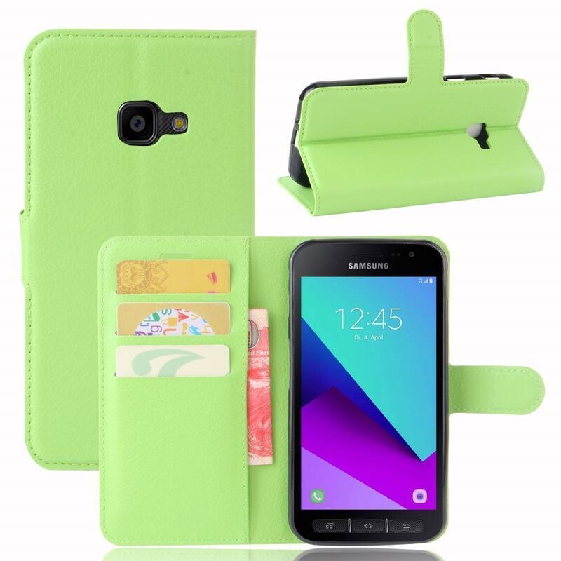 Litchi PU kožené peněženkové pouzdro na mobil Samsung Galaxy Xcover 4/4S - zelené